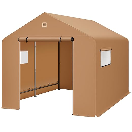 Best Choice Products 10x8ft Outdoor Storage Shed, Carport, Canopy Shelter, Dual Doors & Windows, Metal Frame, Weather-Resistant, Perfect for Storing Motorcycle, Bike, Garden Tools – Tan