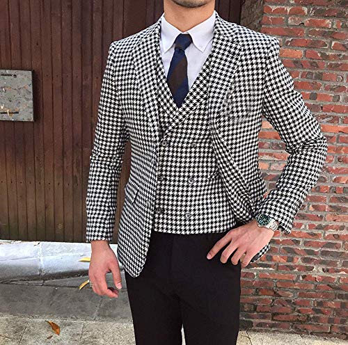 Premium Houndstooth Dogstooth Plaid Slim Fit Tuxedo Prom Wedding Groom Suits Jacket Blazer3
