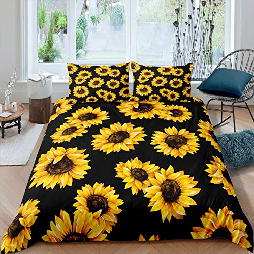 3D floral Comforter Cover King Size for Kids Women Yellow Flowers Bedding Set
