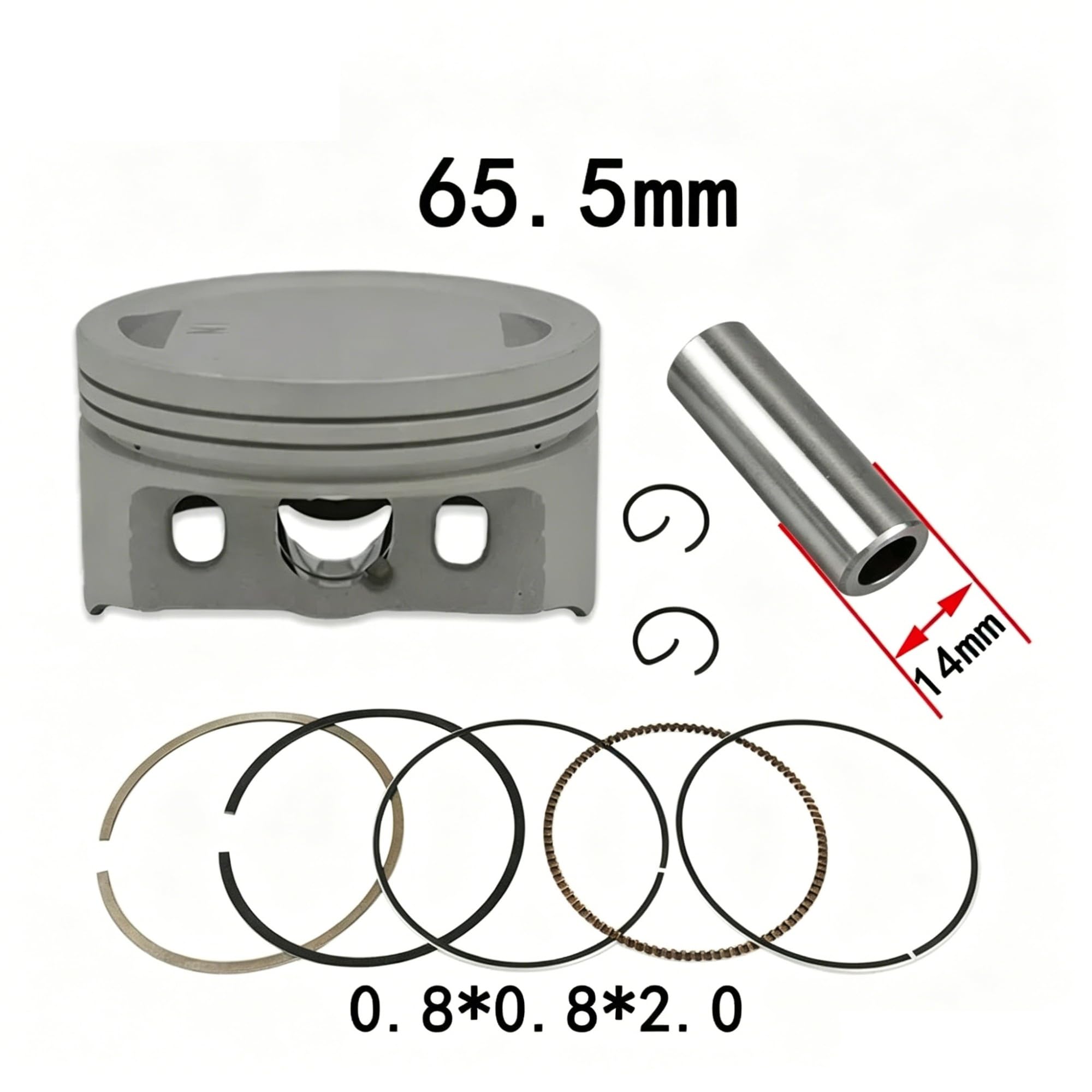 Fasce Elastiche Per XR150L XR150LEKE Per CBF150 Per CBF 150 CG 150 Per TITAN Parti Motore Motociclo 63.5mm 65.5mm Kit Pistone Big Bore (Pin 14mm) Pistone(65.5mm)