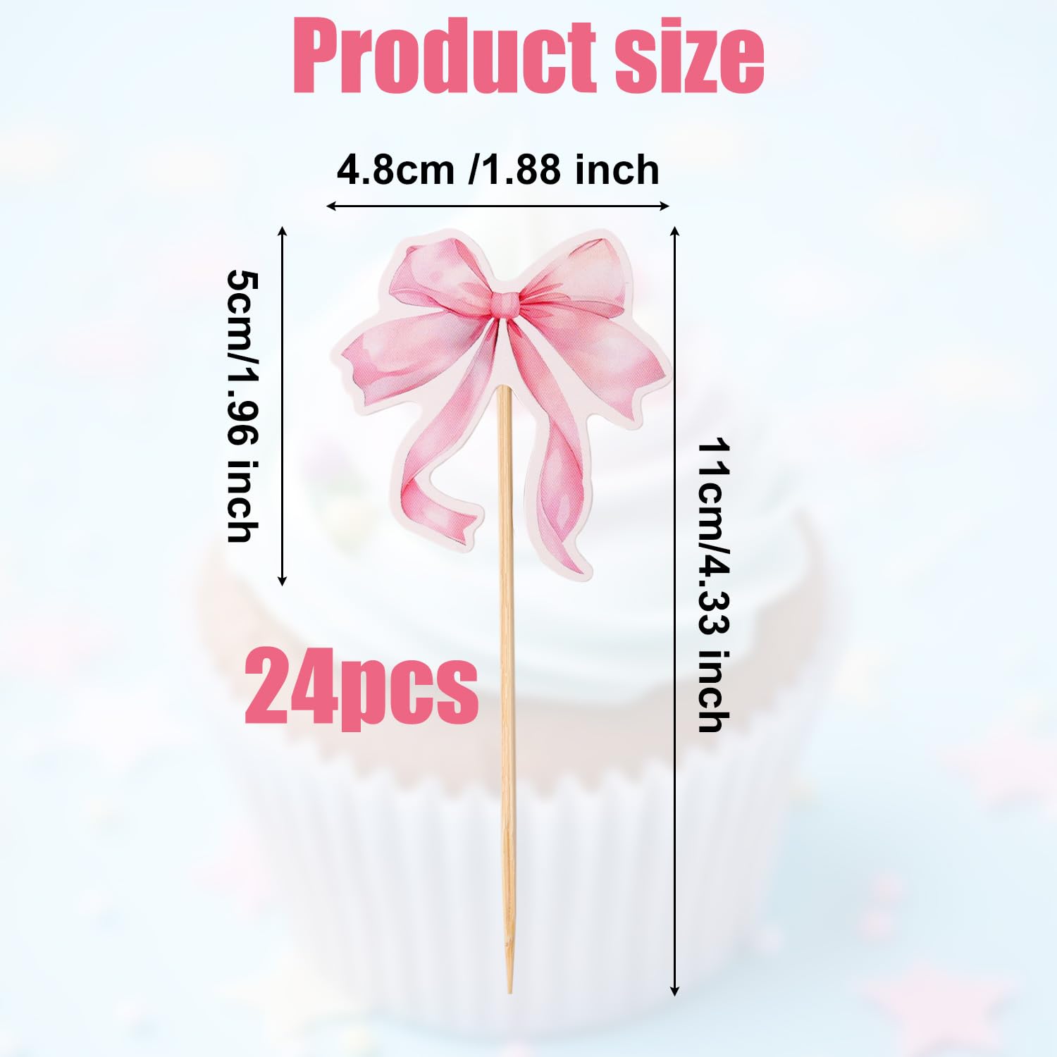 24 Topper Per Cupcake Con Fiocco Rosa – Decorazioni Di Carta Per Torte, Matrimoni, Feste Di Compleanno E Baby Shower - 2