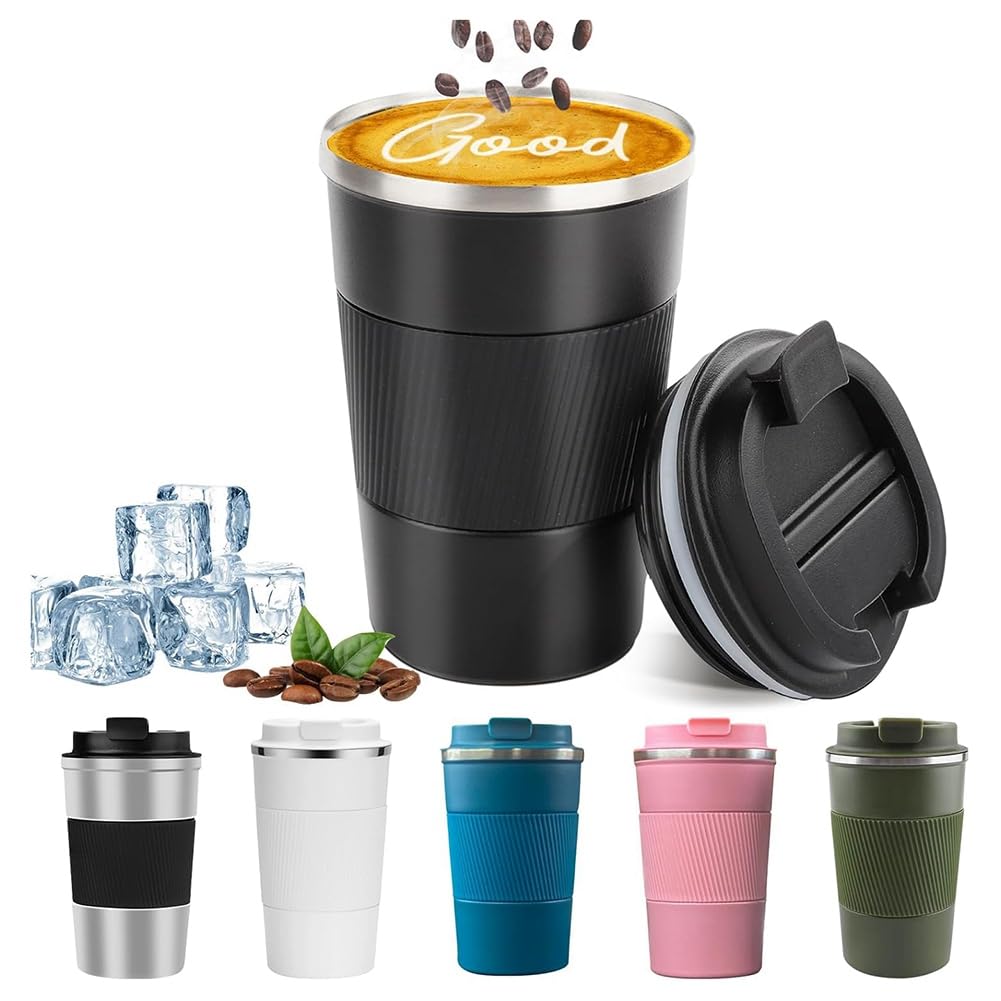 CTRLZS Reusable Coffee Cup Stainless Steel Mug Spill Proof Leak-Proof Coffee Tumbler(Black, 12 OZ)