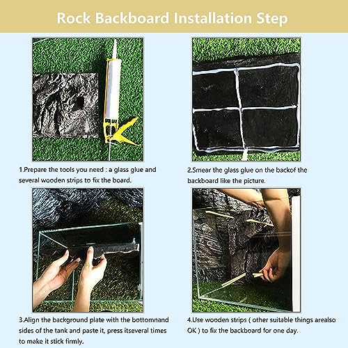 Image of 4pcs Rock Terrarium Background,3D Reptile Tank Background Board,Amphibian Stereo Backdrop Wall,Lizard Snake Gecko Spider Chameleon Turtle Fish pet silo Background Decorative Panel