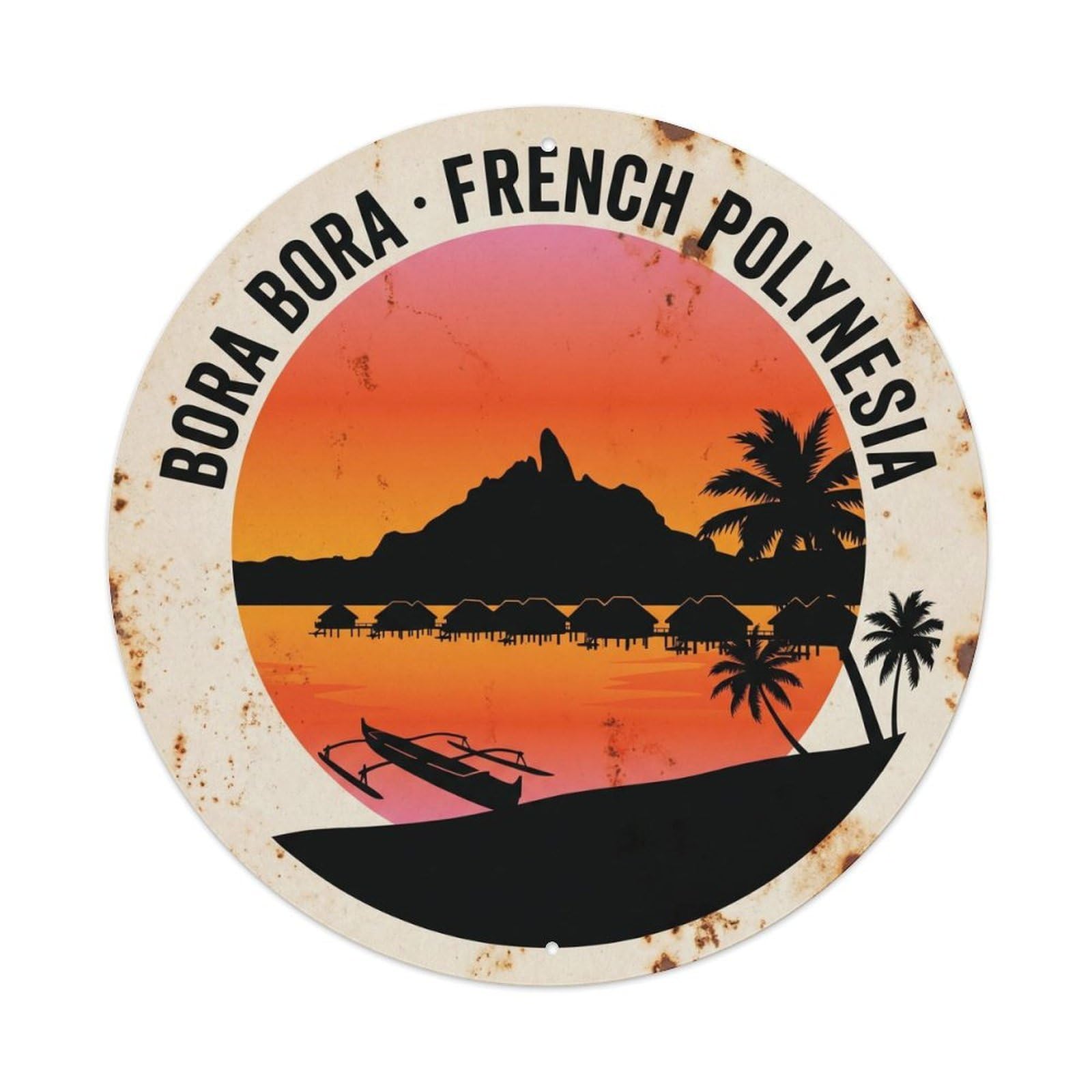 Olyhtr 8X8inch Classic Style Sunset Borabora Lagoon Silhouette Vintage Island Metal Tin Sign