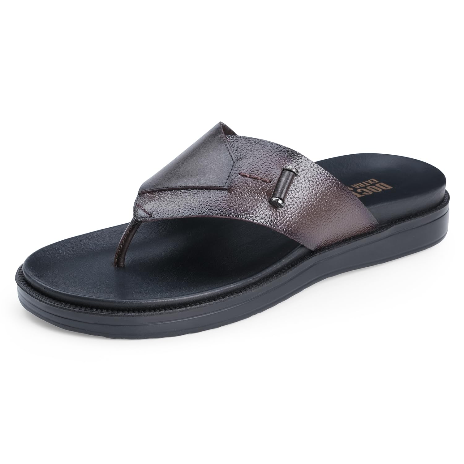Men's Classic Casual Original Leather Thong Black/Brown Sandals/Chappals with Memory Foam Cushion| Stylish & Non-Slip|Comfortable & Lightweight |Flip flops Slippers Gents & Boys F-2