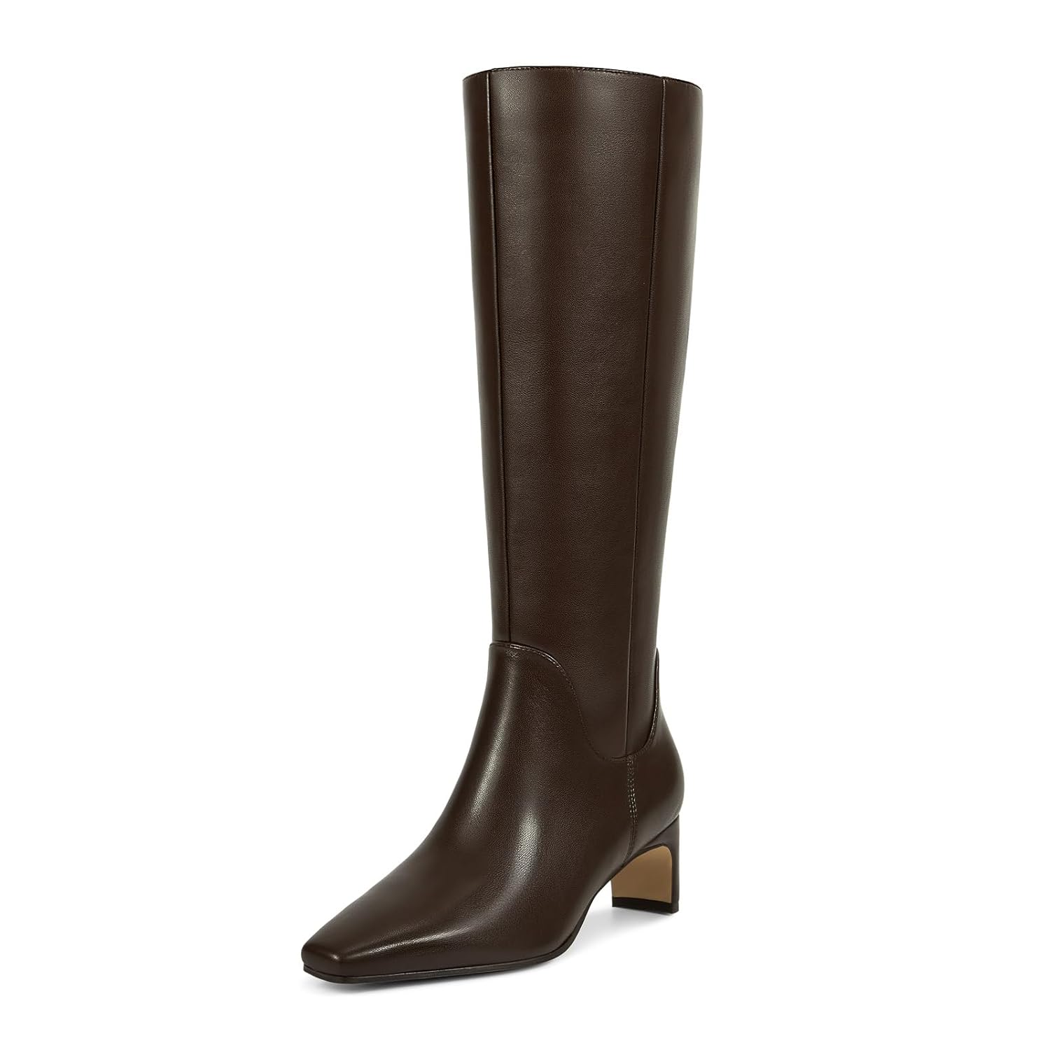 wetkiss Brown Boots for Women Knee High Mid Heeled Zipper Boots PU Leather Tall Boot Fall Winter Fashion