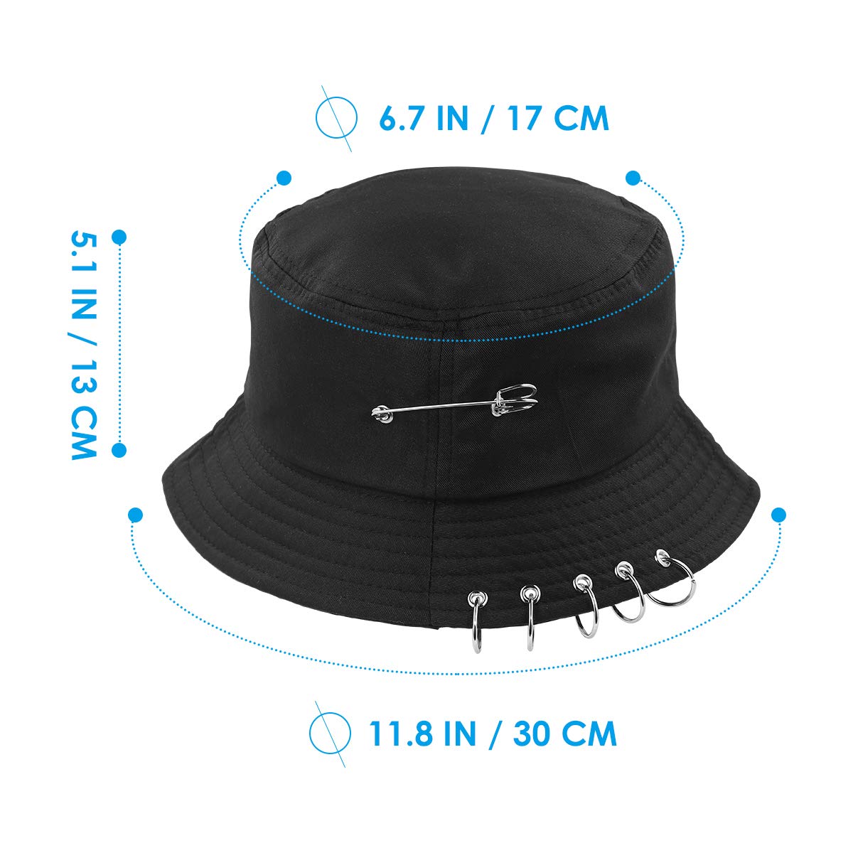 Chic Unisex Bucket Hat Sunhat With Pin Piercing Decorations