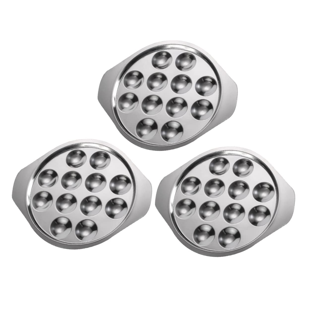 OKUMEYR 3pcs Snail Dish Round Serving Platter Escargot Dish Oven Use Escargot Baking Dish Oyster Baking Dish Seafood Tray Oven Tray Roasting Pan Mushroom Snail Plate Silver Stainless Steel
