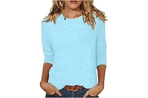 3/4 Sleeve Tops for Women Casual Floral Printed Crewneck T Shirts Loose Fit