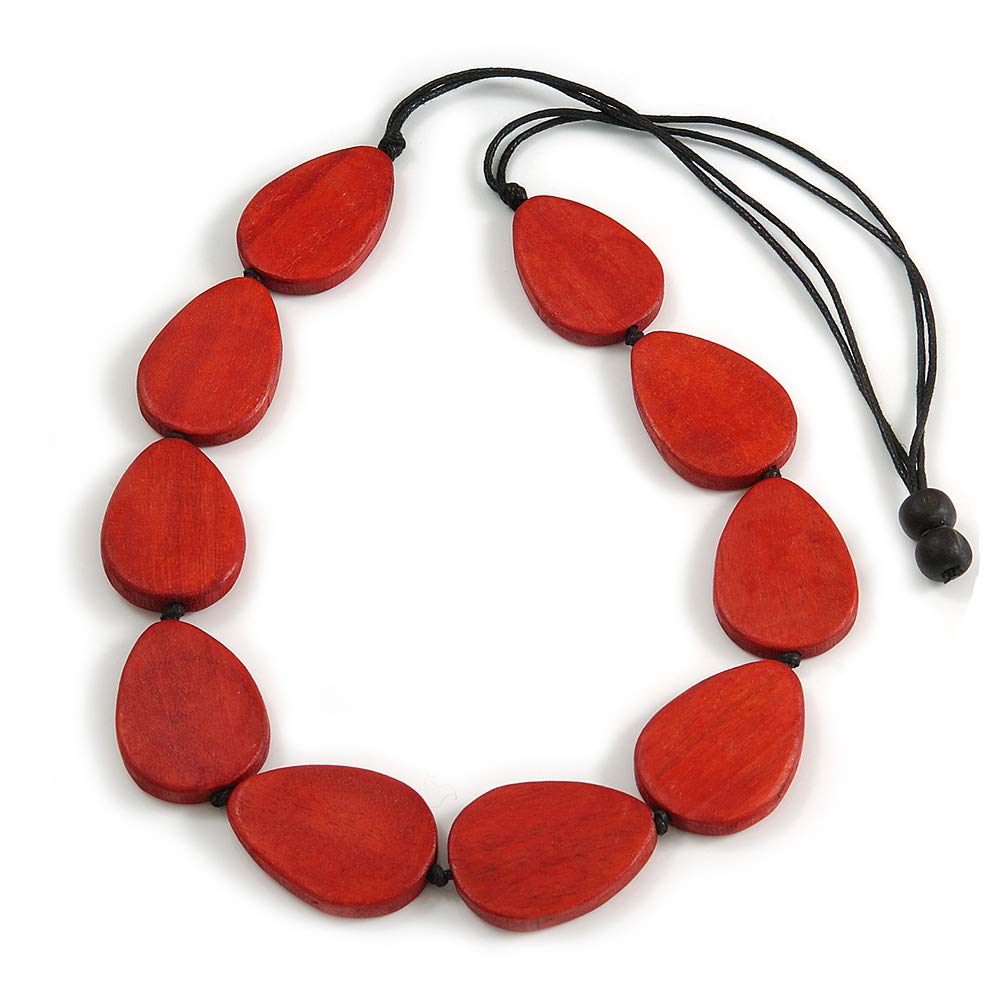 Avalaya Collana con perline di legno rosso grosso – 78 cm L, Misura unica, Legno