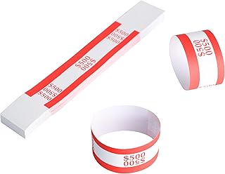 L LIKED Pack of 100 Currency Straps Money Bands, Self Sealing Money Bill Wrappers (Red $500-100 PCS)