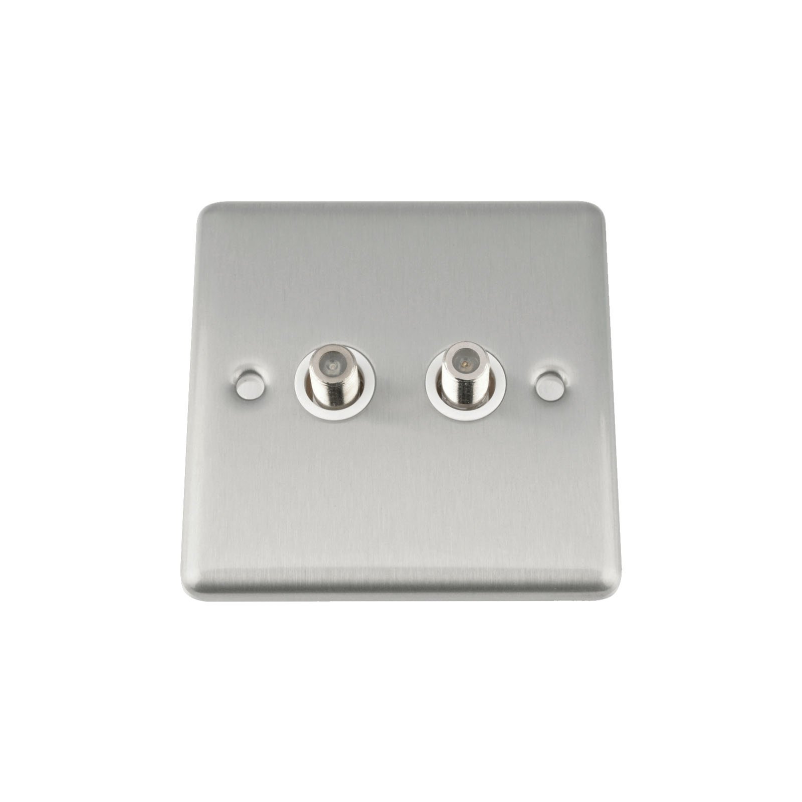 A5 Sky Satellite Socket - Double 2 Gang - Satin Brushed Chrome Classic White
