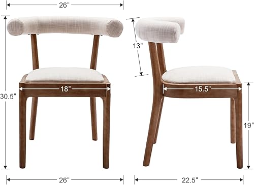 Miniatura 2 de DM Furniture Juego de 2 sillas de comedor de tela de lino, sillas de comedor modernas de mediados de siglo, cómodas sillas laterales de madera con