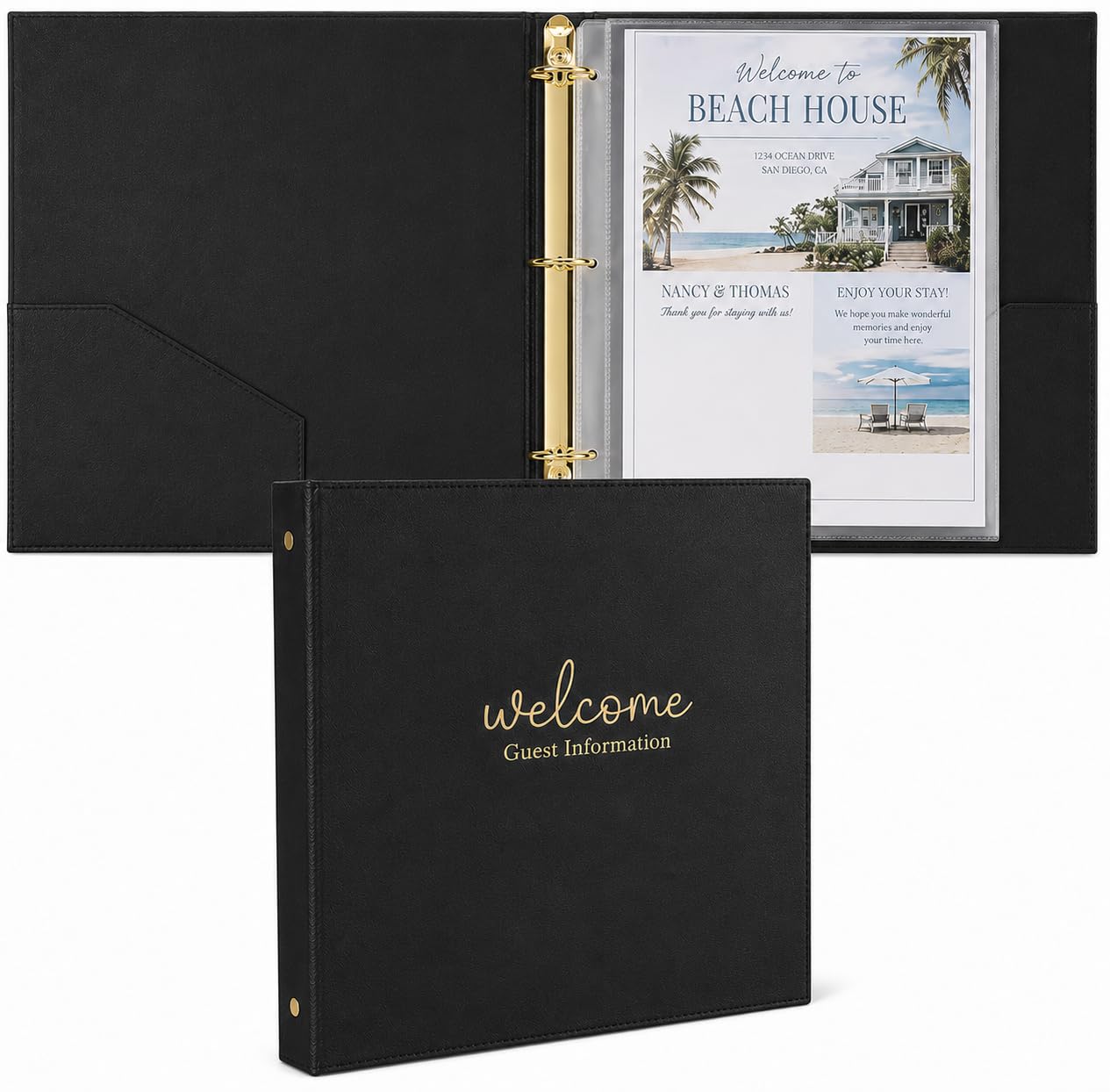 Paper 'n Such Welcome Binder for Short Term Rentals โ Black Faux Leather 3 Ring Folder for Airbnb, Vacation Home, House Manual & Guest Information - Letter Size โ image 1