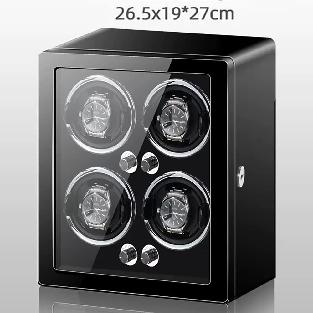 Scatola avvolgitore Automatico di Lusso per 2, 3, 4 o 6 Orologi, Custodia espositiva con Cuscino Regolabile e Motore Silenzioso, Adatta a Orologi da Donna e da Uomo, orga，Black-4+0