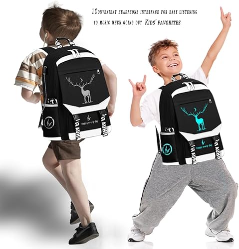 Miniatura 5 de Mochila luminosa para niños, mochila para laptop de 15.6 pulgadas con puerto de carga USB, negro y blanco, Mochila luminosa