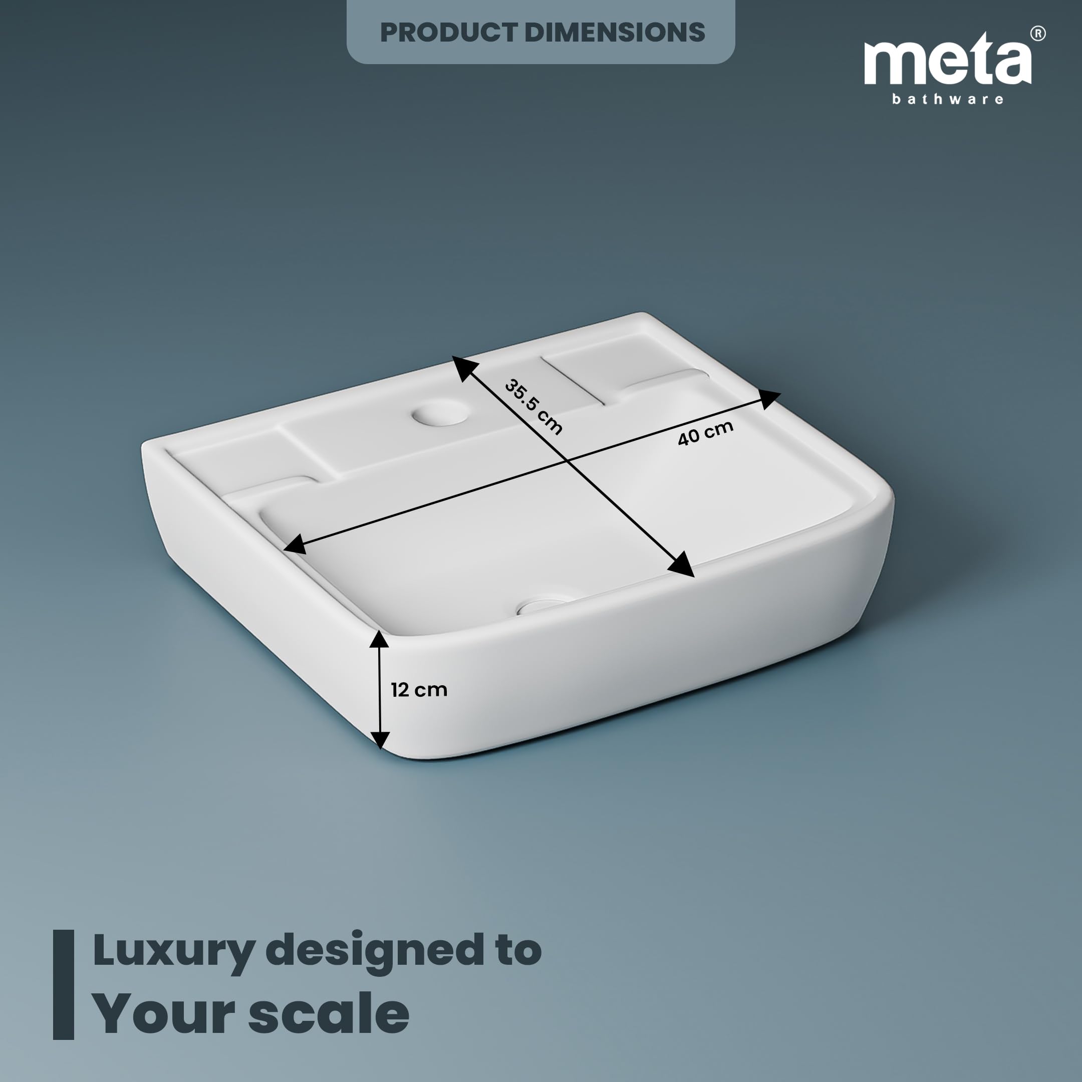 Meta Bathware Premium Rectangular Wash Basin | Wall Mount Ceramic Sink for Bathroom | Sleek Glossy Finish | Scratch Resistant & Easy Clean | Modern Sanitary Ware for Home & Office (16x14x5 Inch) 2