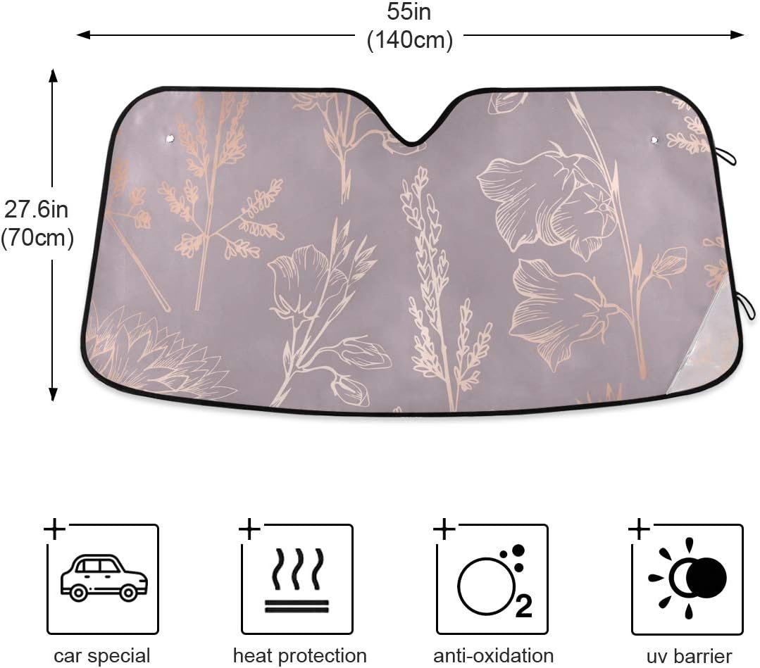 Elegant Pink Rose Gold Floral Car Windshield Sun Shade Block UV Rays Sun Visor Protector Accordion Folding Sunshade Keep Vehicle Cool&Damage Free,Easy to Use,Fits Windshields of Various Sizes