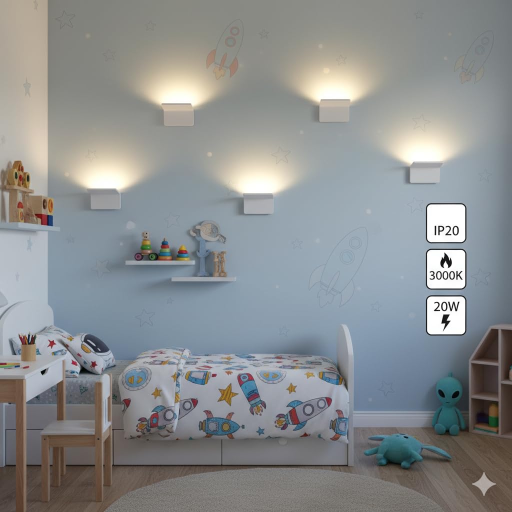 M Ledme - Applique da parete per interni a LED Double White da 20W, faretto LED per interni a luce calda 3000K, angolo di illuminazione di 90°, lampada da parete bianca decorativa 1700 lm.