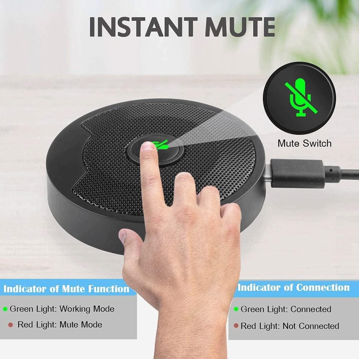 Microfono per Conferenze, Microfono da Tavolo USB Portatile Plug And Play con Silenziamento, Microfono Stereo per Pc Omnidirezionale A 360° per Videoconferenze, Giochi