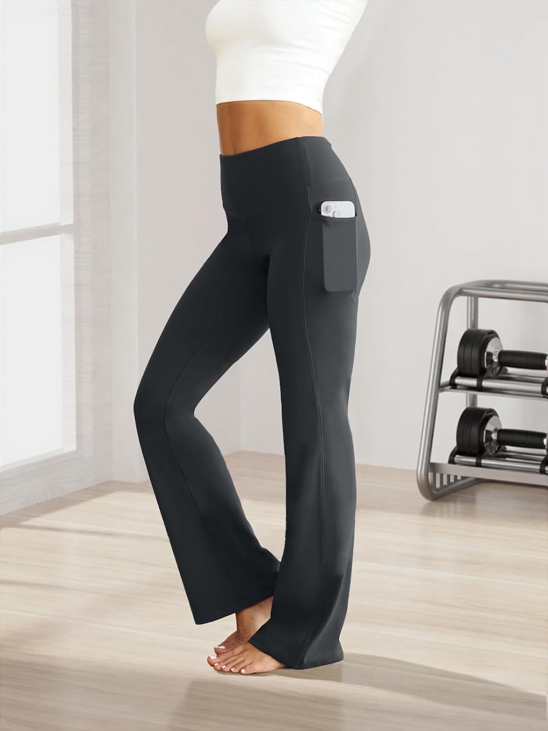 Flare Leggings for Women High Waist Yoga Pants with Pockets Tummy Control Workout Gym Bootcut Leggings - Image 2