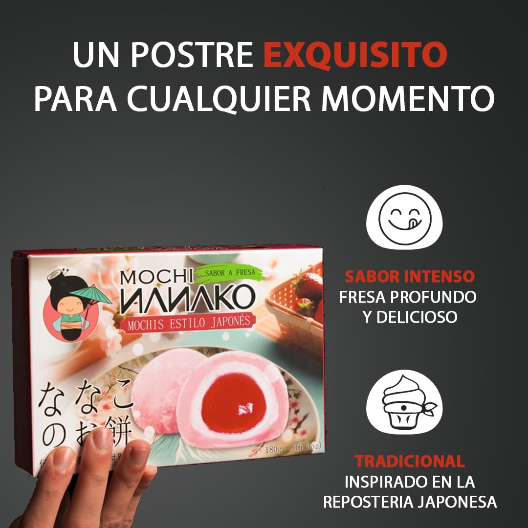 JAPON MARKET Mochi Japonés Dulce Tradicional Nanako Sabor Fresa - 180g - Postre y Snack Japones, Dulces Japoneses - Mochis Japoneses Dulces - Chuches Japonesas, Comida Japonesa Dulce Original