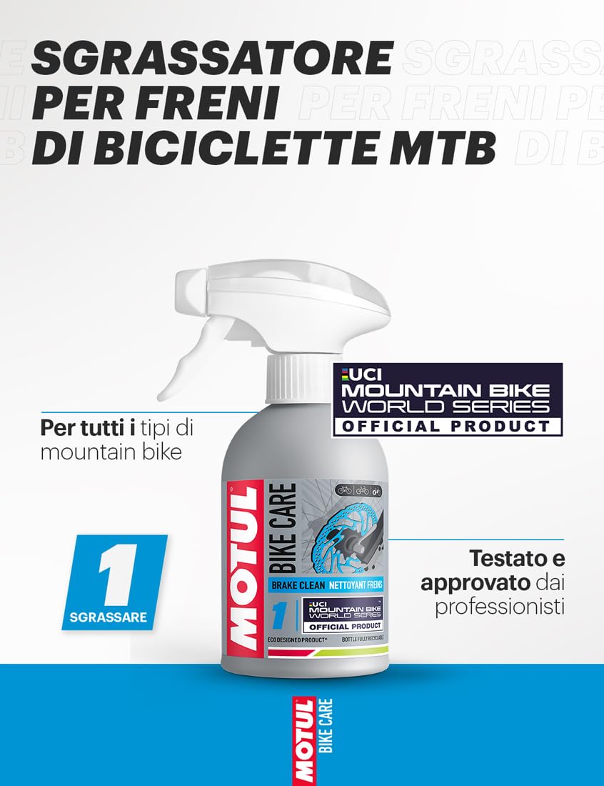 Motul - Sgrassatore Spray Potente per Freni di Biciclette MTB - Senza Solventi - Prestazioni dei Freni e dei Dischi - Asciugatura Rapida - Senza COV - Bike Care Brake Clean off Road - 300 ml
