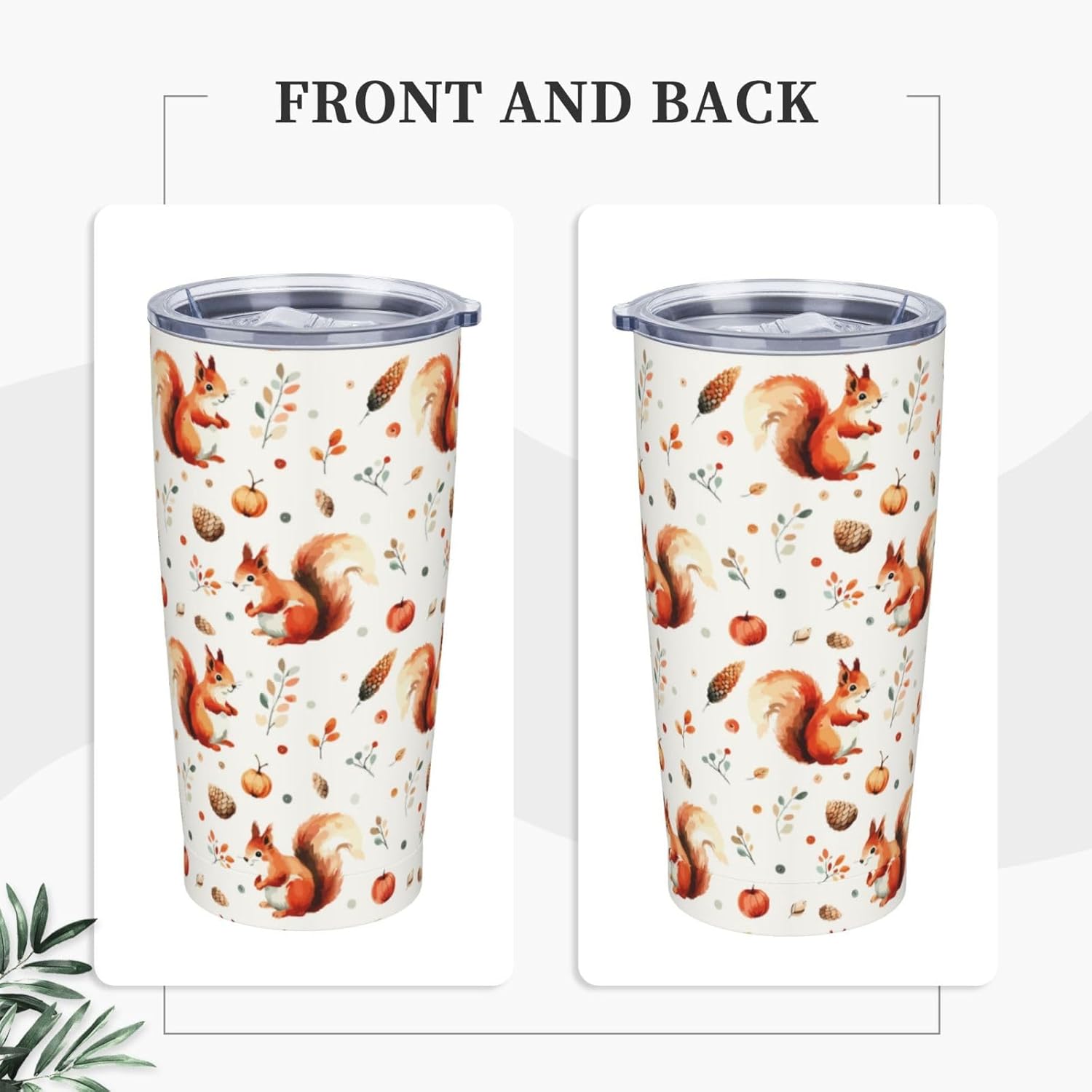 Cute Squirrel Tumbler,Squirrel 20oz Stainless Steel Insulated Travel Tumblers,Travel Coffee Mug with Lid and Straw Water Bottle Drink Tumbler Cups Gifts for Women Men - Image 2