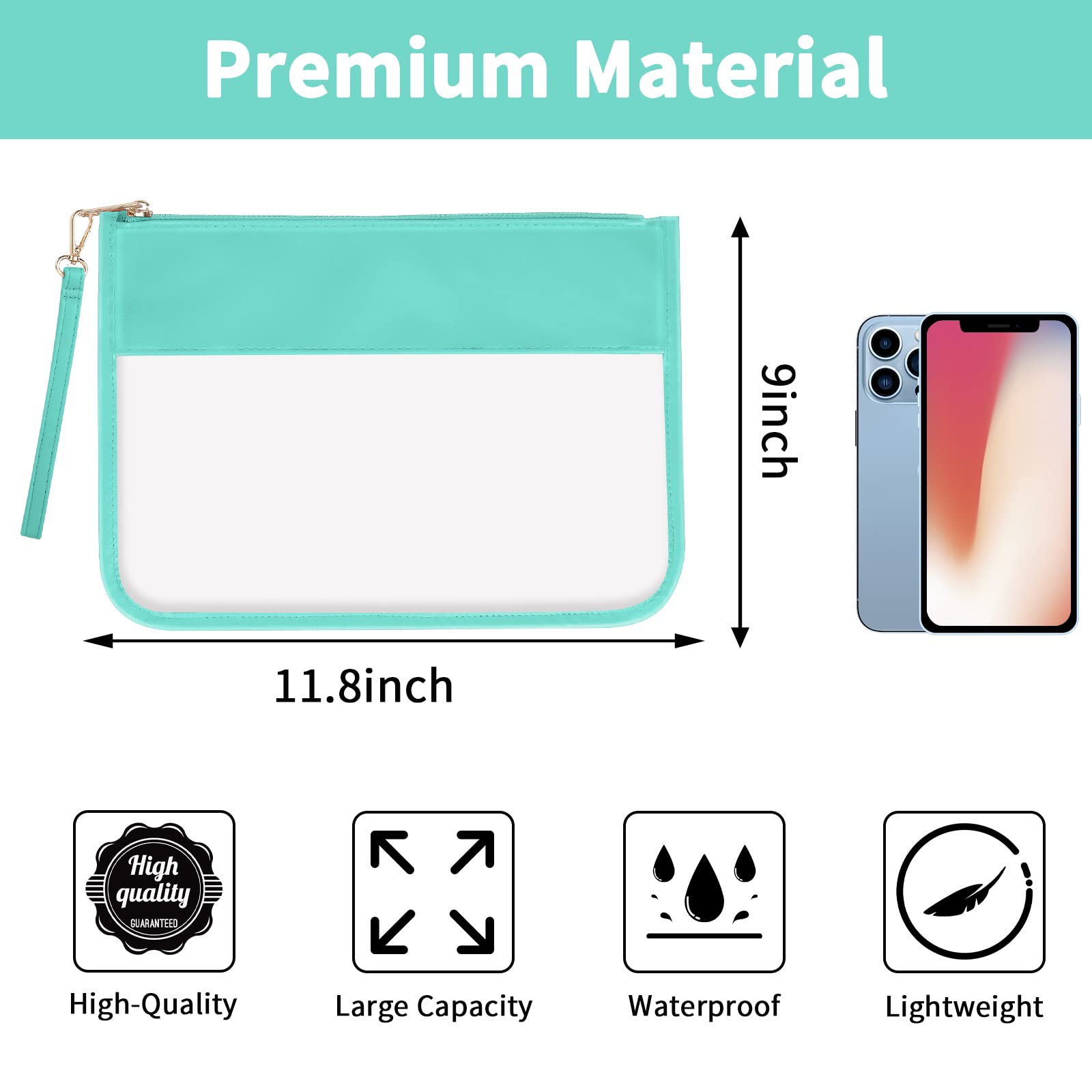 Iqimott Clear Zipper Pouch, DIY Clear Makeup Cosmetic Bag Purse for Women Girls, Chenille Letter Travel Toiletry Bag(Green)