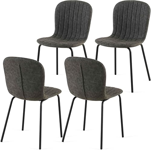 Miniatura 7 de Juego de 4 sillas de comedor de piel sintética con patas de metal negro, sillas de comedor modernas de mediados de siglo para cocina y comedor,