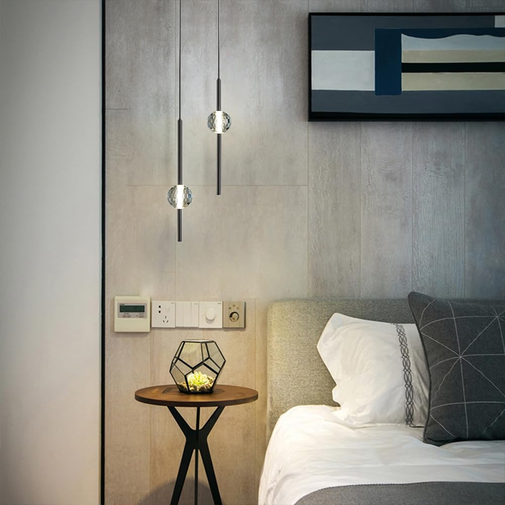 2-punktowy zestaw świateł Wisząca oprawa sufitowa Kryształowa lampa wisząca LED Mosiężna lampa wyspowa Tryb 3 kolorów Lampy wiszące Salon Sypialnia Lampy wiszące w stylu Art Deco LWX
