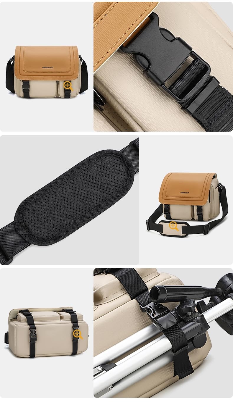 Borsa a Tracolla Fotografica in Tessuto Oxford spalmato PU Beige con 2 Divisori Rimovibili per Fotocamera DSLR e 2 Obiettivi BG506 (Arancione-Beige)