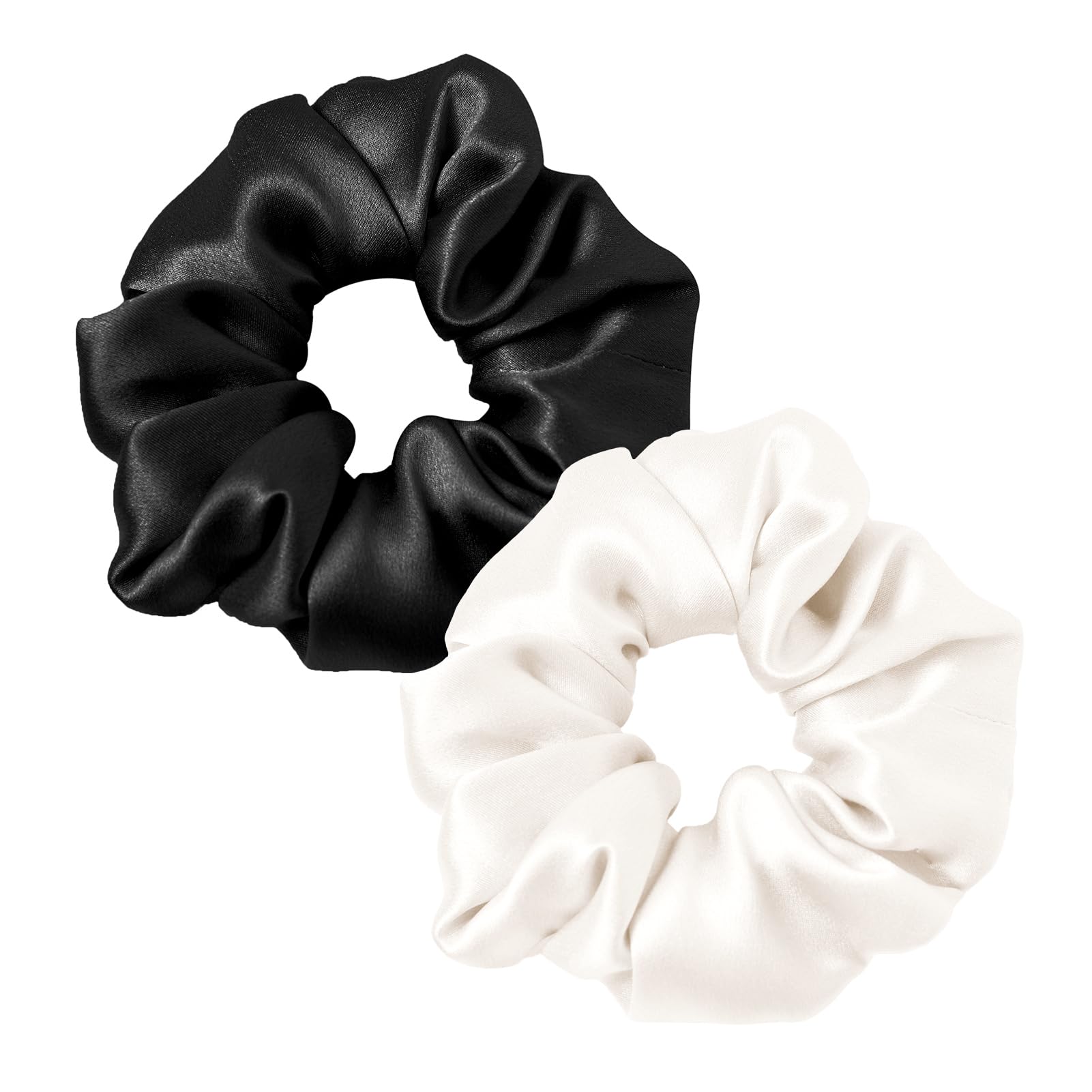 LILYSILK Women's 100% Silk Hair Scrunchies Ladies Elastic Hair Tie Bobbles Ponytail Holders for All Hair Type and Conditions and Preventing Hair Frizz Breakage Loss,Ivory+Black