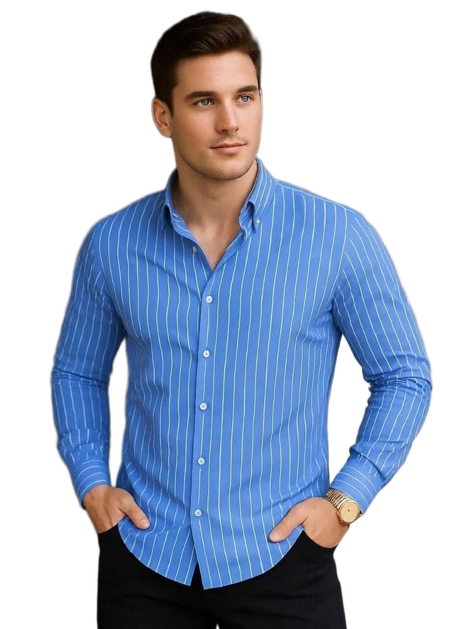 for Men Polycotton Full Sleeve Pattern Striped Casual Wear Shirt-picture-21