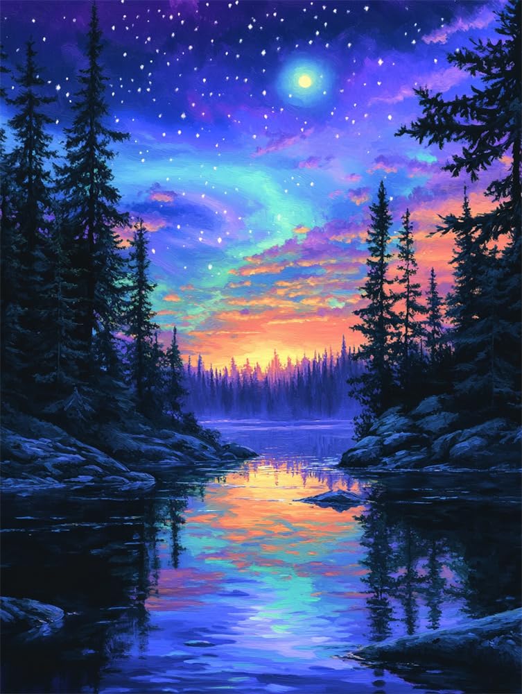 Rqwybcaxn Stamped Embroidery Kit for Beginners -Beautiful Night Sky with Stars 14Ct Stamped Cross Stitch DIY Craft Set,15.7X19.7Inch (40X50Cm) Hand Embroidery Kit for Adults Stitching Sewing Kit Gift