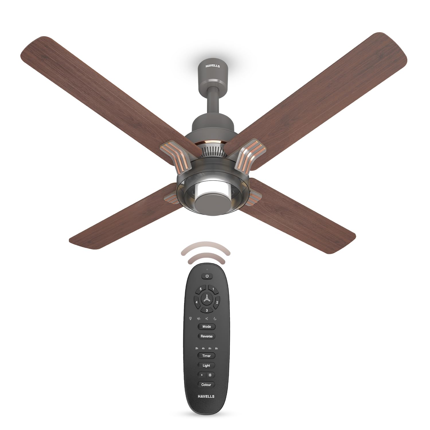 Havells 1320mm Florette Underlight BLDC Motor Ceiling Fan | Remote Controlled, High Air Delivery Fan | 5 Star Rated, Upto 60% Energy Saving, 2 Year Warranty | (Pack of 1, Smoke Brown Wood)-image-35
