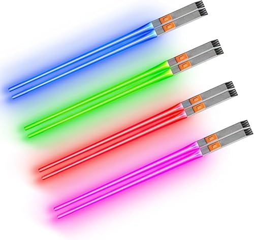 Palillos de sable de luz con luz  Palillos reutilizables para sables de sushi  Palillos de sable de luz LED mejorados, juego de 4 pares  azul, rojo,
