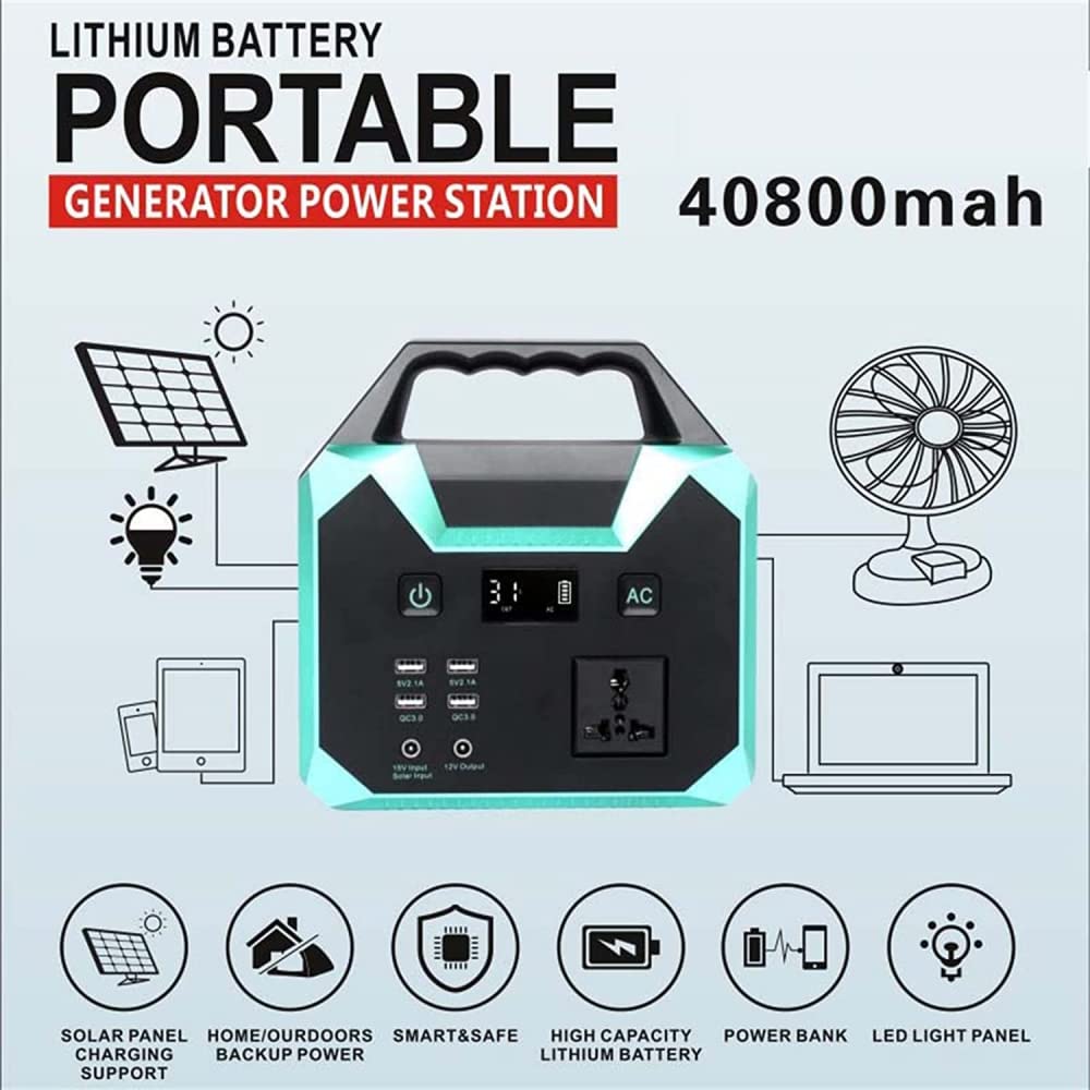 Estación de energía portátil, Paquete de batería de Litio de Respaldo para Campamento de 40800 mAh/150 WH, con Toma de CA de 110 V-220 V/100 W, para campamentos en vehículos recrea