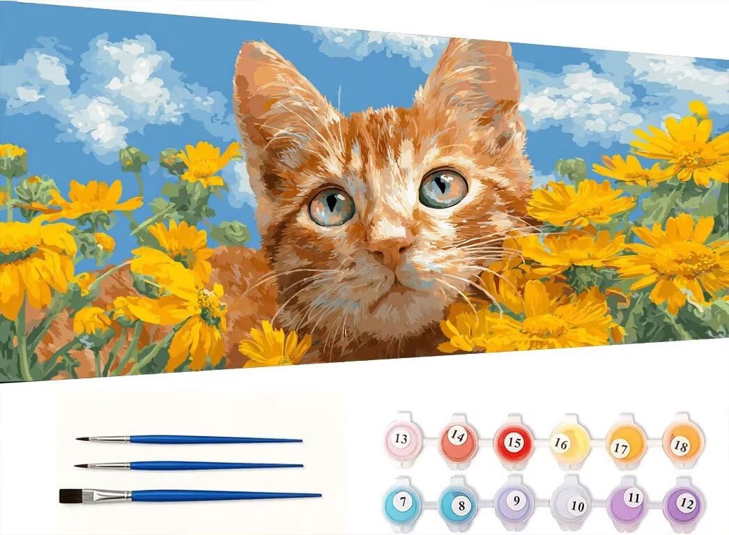 Pintar por Numeros Adultos, Gato Crisantemo, 70x90cm 7JGWX-267
