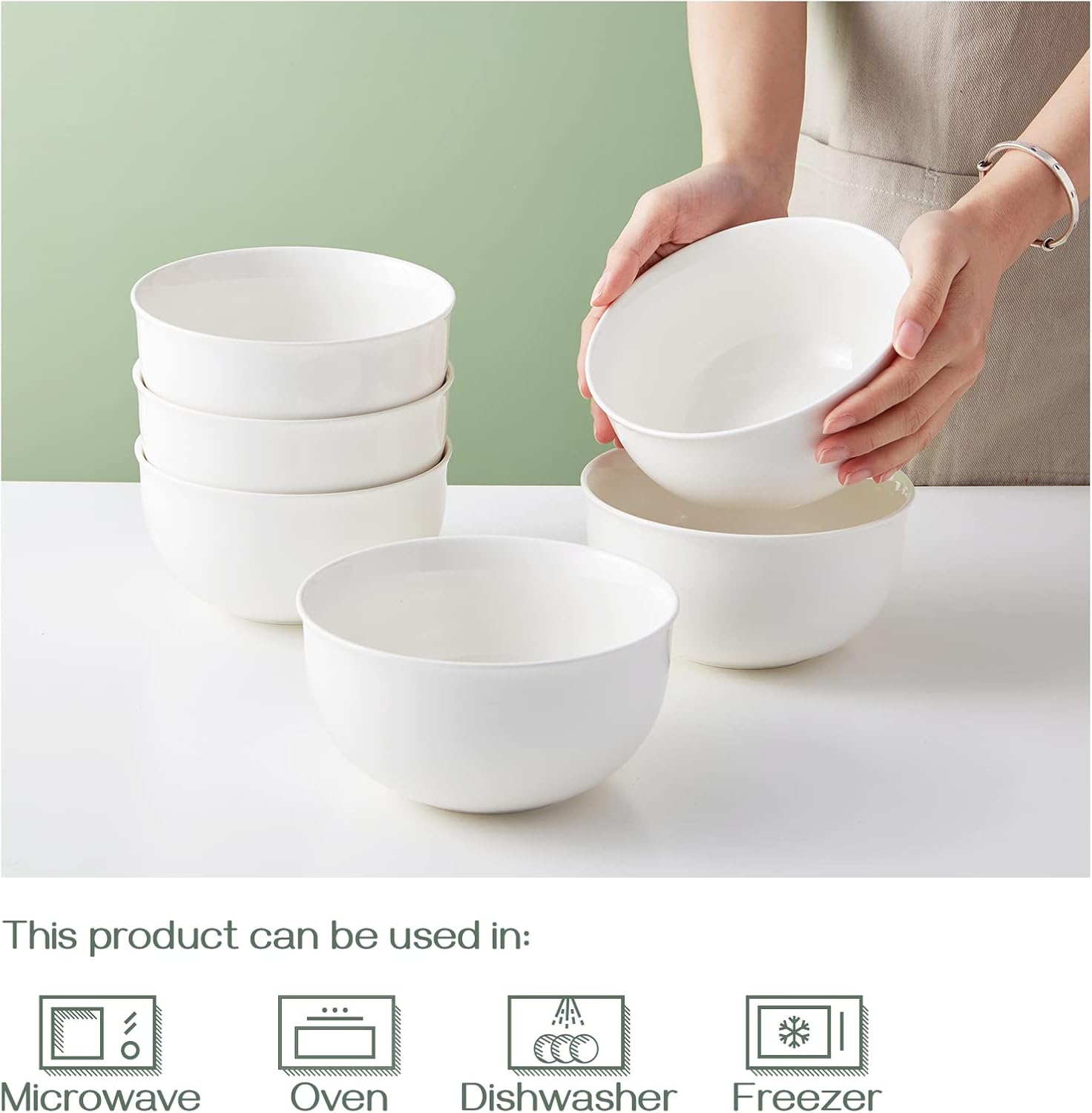  | DOWAN Ceramic Soup Bowls, 32 Ounces Cereal Bowl Set for 6, Porcelain Salad Bowls for Kitchen, White Bowls for Cereal Soup Ramen Pasta Salad Oatmeal, Dishwasher and Microwave Safe: Cereal Bowls