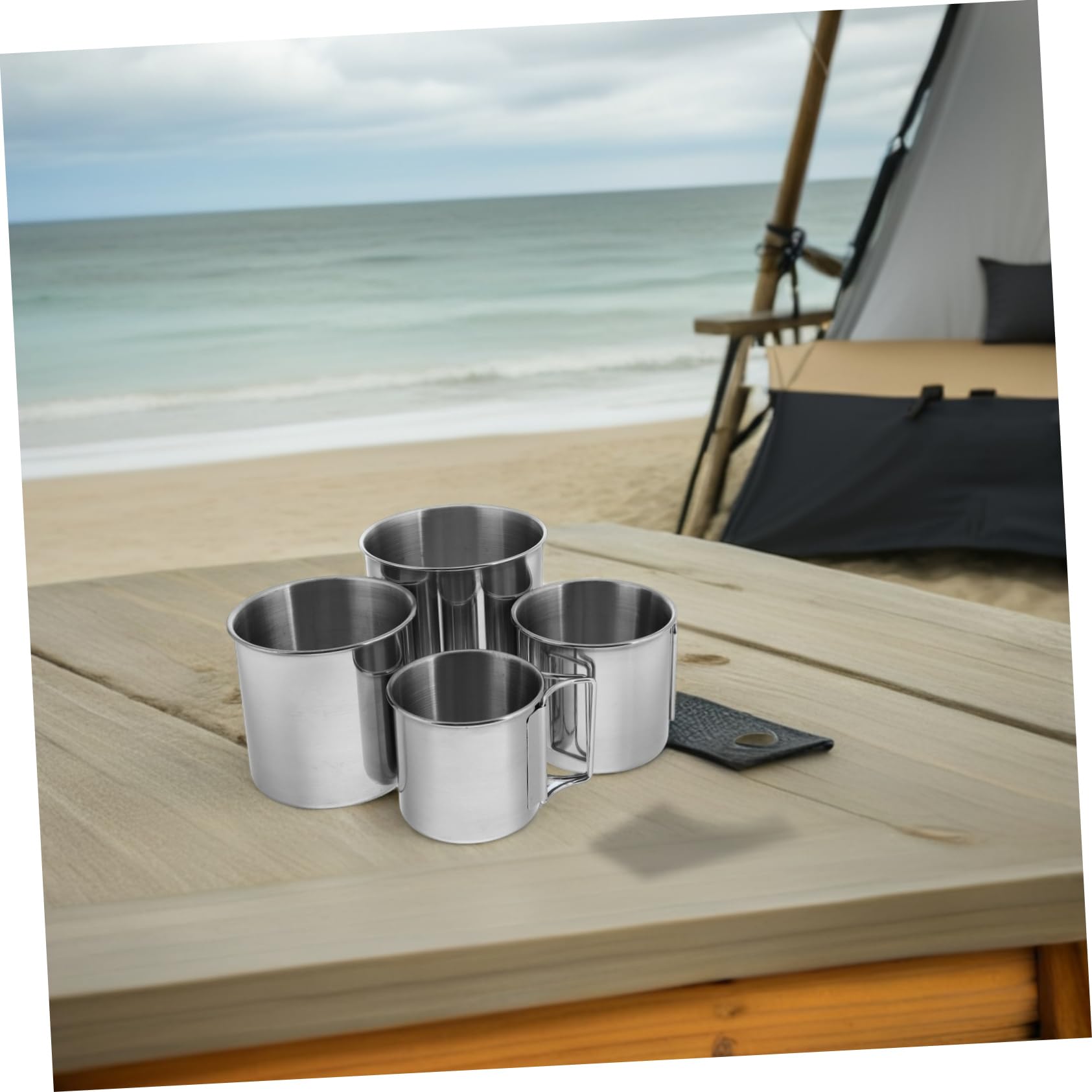 Hemobllo 4pièces Tasse De Camping Acier Inoxydable Avec Poignée Pliable Portable Pour Voyages Et Aventures Plein Air Ustensile De Cuisine Multifonctionnel