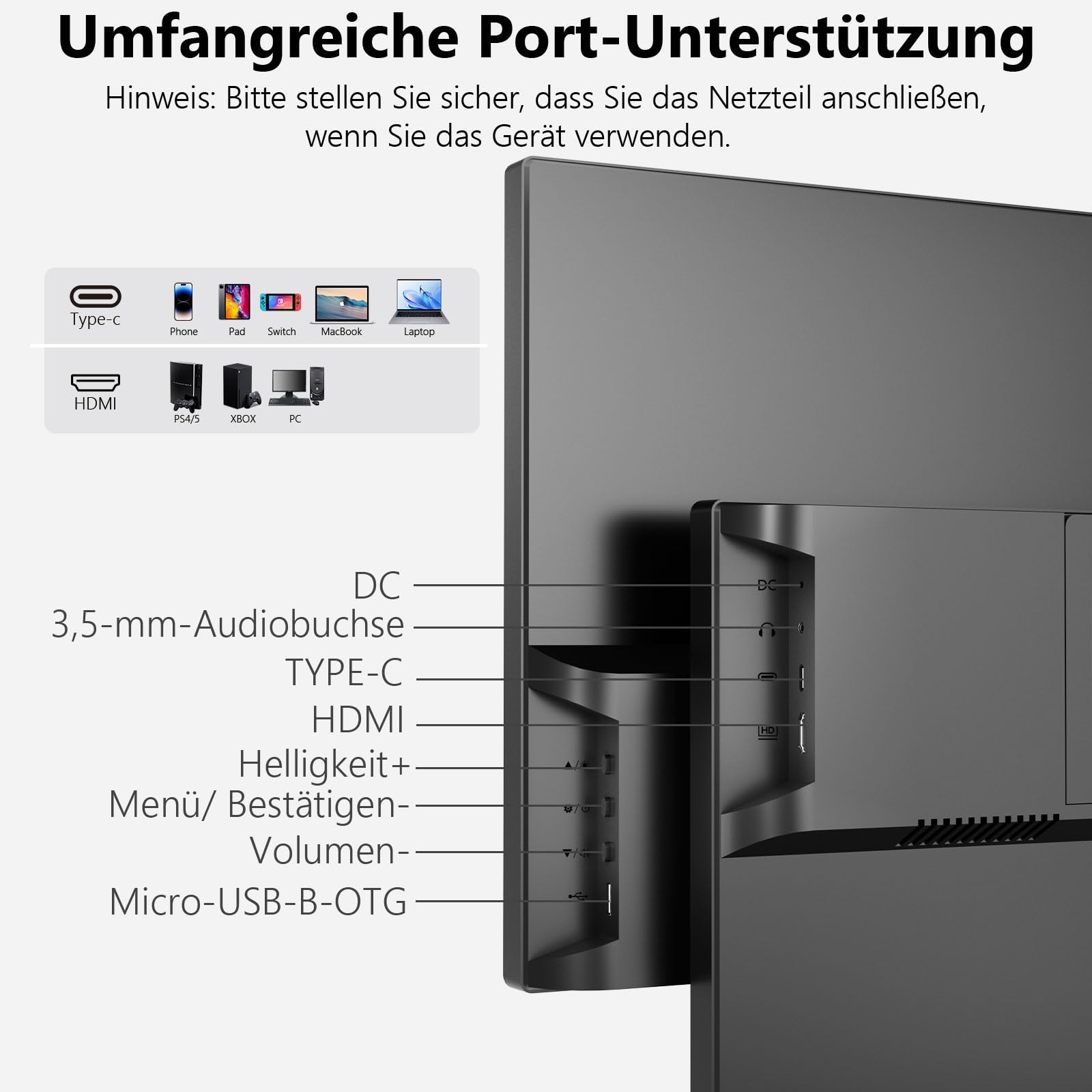 21,5 Zoll FHD Monitor 1080P 75Hz Bildschirm mit HDMI USB-C, VESA Halterung, Eingebaute Lautsprecher, Blaulichtfilter für PC Laptop Gaming Homeoffice