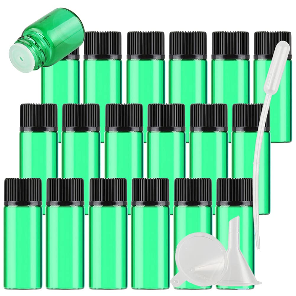 200 Stück Leer 5 ml Kleine Glasflaschen mit Orifice Reducer Grün Mini-ätherische Ölflaschen Duft Glas Fläschchen für Ätherisches Öl,Aromatherapie,Parfüm,Massage