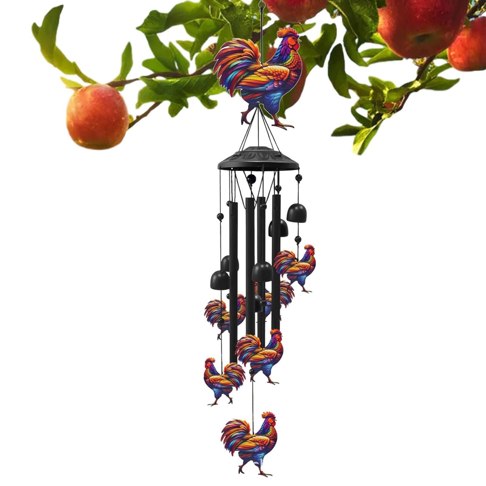 Campanas de viento metálicas vintage con diseño de gallina pintada para decoración de exterior