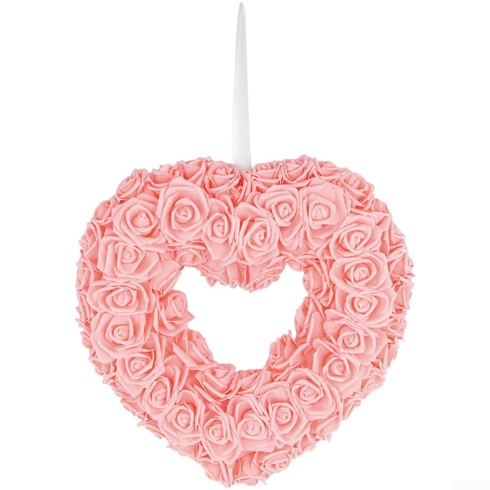 Couronne en forme de cœur pour porte d'entrée Décoration de Saint-Valentin 36 cm Rouge/orange/rose