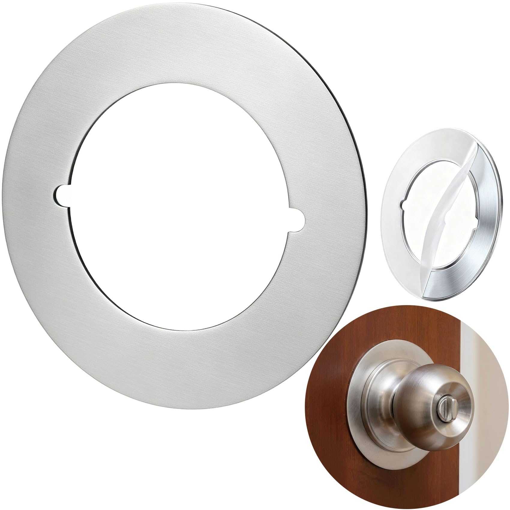Isslly Door Knob Plate, Round Door Reinforcement Plate for Repair, 1 Silver
