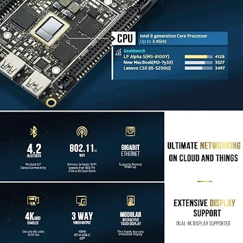 LattePanda 2 Alpha 864s Tiny Windows 11/Linux x86 SBC | Intel Core i5-8200Y, 8GB RAM/64GB eMMC | Integrated Arduino Coprocessor | Dual M.2, 4K Output | for ROS Robotics, AI & IoT Edge Computing
