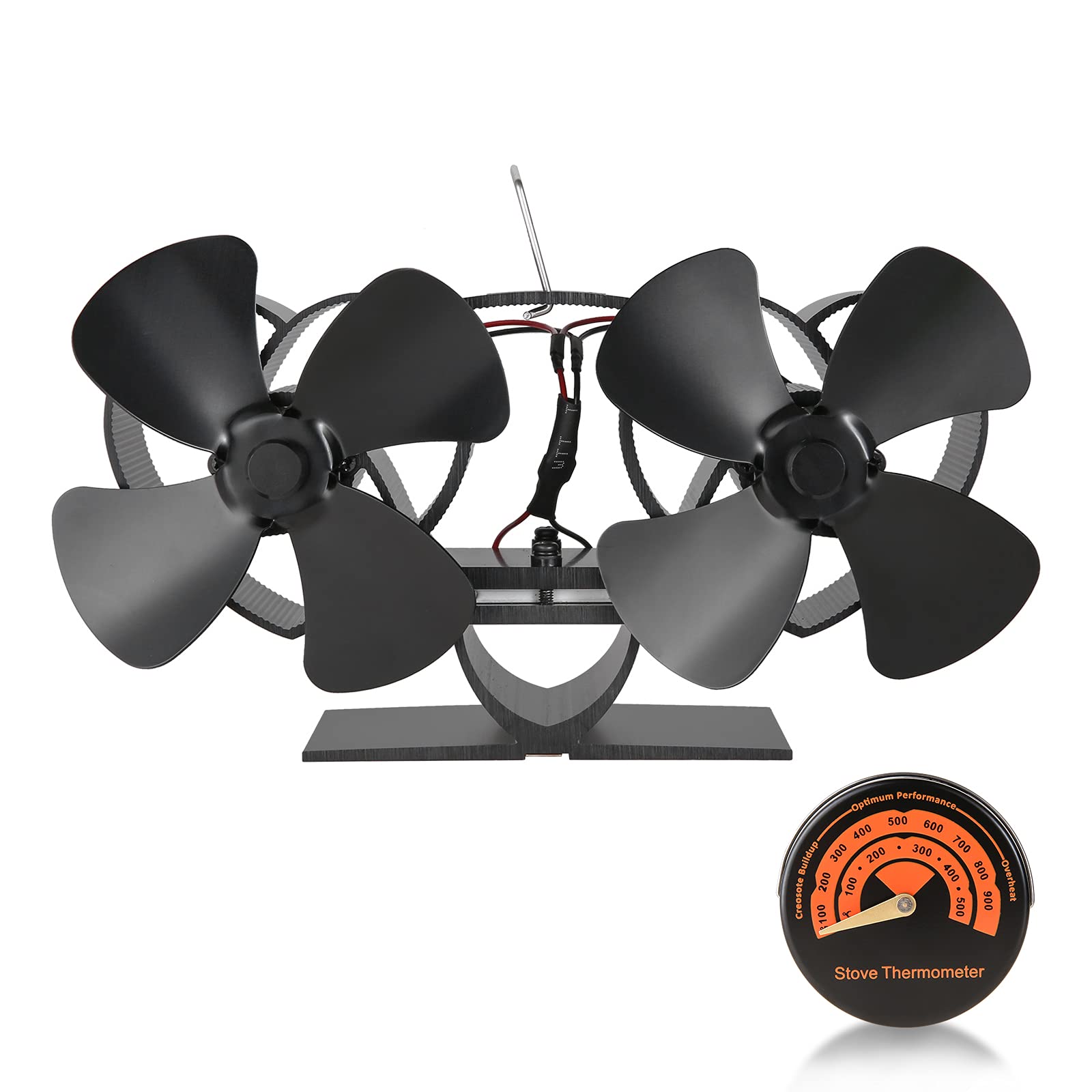 Amazon.com: gohantee Dual Head 8 Blades Fireplace Fan Heat Powered Wood  Stove Fan Heat Distribution for Wood Log Burner Fireplace Slient Eco  Friendly More Effective for Large Room with Stove Thermometer :