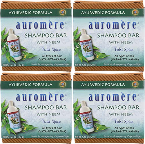 Auromere Ayurvedic Shampoo Bar - Eco Friendly, Handmade, Vegan, Cruelty Free, Natural, Non GMO, All in One Bar for Soap and Shampoo (4.23 oz), 4 pack