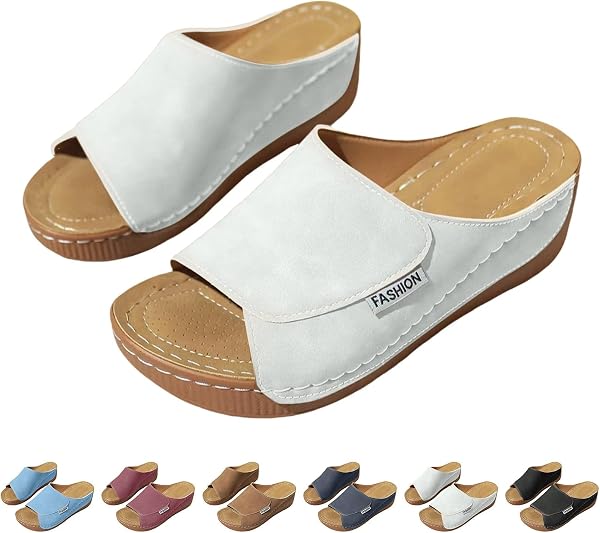 Orthopaedic Women's Elegant Comfortable Summer Slippers with Wedge Beach Casual Lightweight Sandals Slippers Open Toe Non-Slip Slippers Elegant Walking Home Beach Pool Slippers - 4